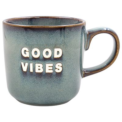 Good Vibes Gift Mug Genuine Elements Reactive Glaze in Gift Box